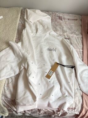 Men Ksubi White Hoodie with Small Cross Embroidery